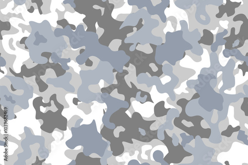 Army camo seamless print. Winter snow camouflage military pattern graphic print for fashion.