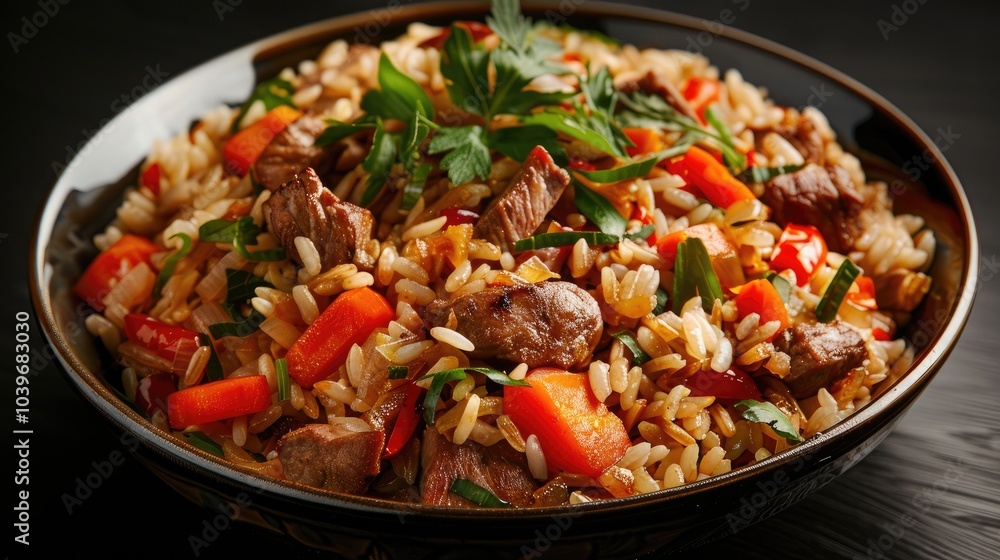 Pilaf national Asian food from rice meat vegetables and fruits Pilaf national Asian food from rice meat vegetables and fruits