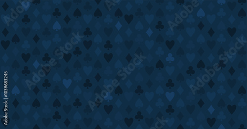 Dark blue seamless texture with card suits. Casino seamless pattern. Poker background.
