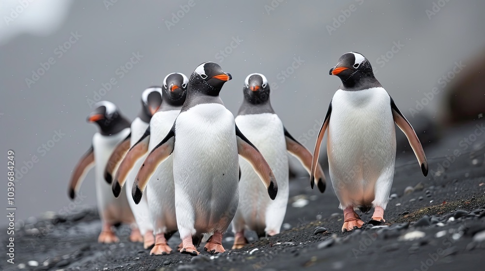 Obraz premium Gentoo Penguins on Deception Island Antarctic