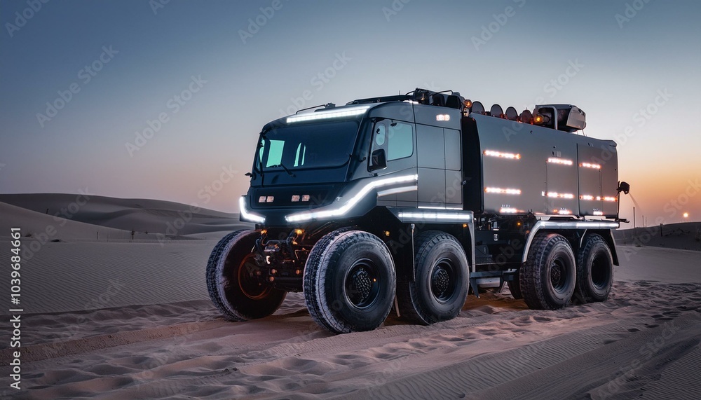 Futuristic giant transporter trailer tractor with big wheels Futuristic giant transporter trailer tractor with big wheels