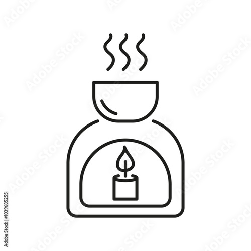 Essential Oil Burner Line Icon. Aromatherapy for Relaxation and Sleep Outline Symbol. Calming Essential Oil Diffuser. Editable Stroke. Isolated Vector Illustration