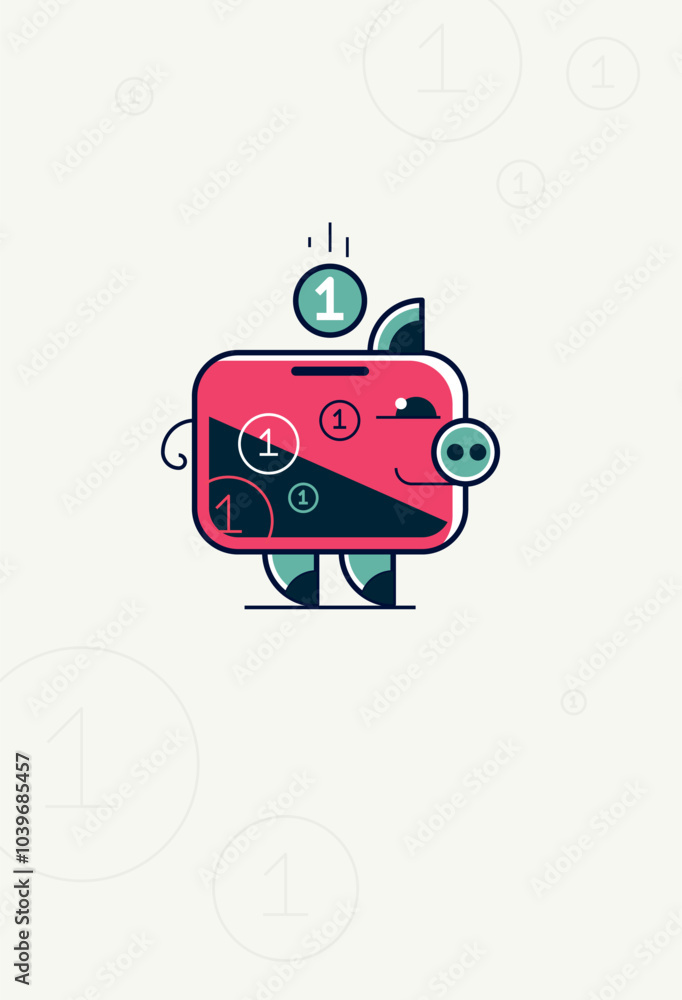 Piggy bank concept poster, piggybank with coin vector icon style illustration, cute pig flat style. Piggy bank concept poster, piggybank with coin vector icon style illustration, cute pig flat style.