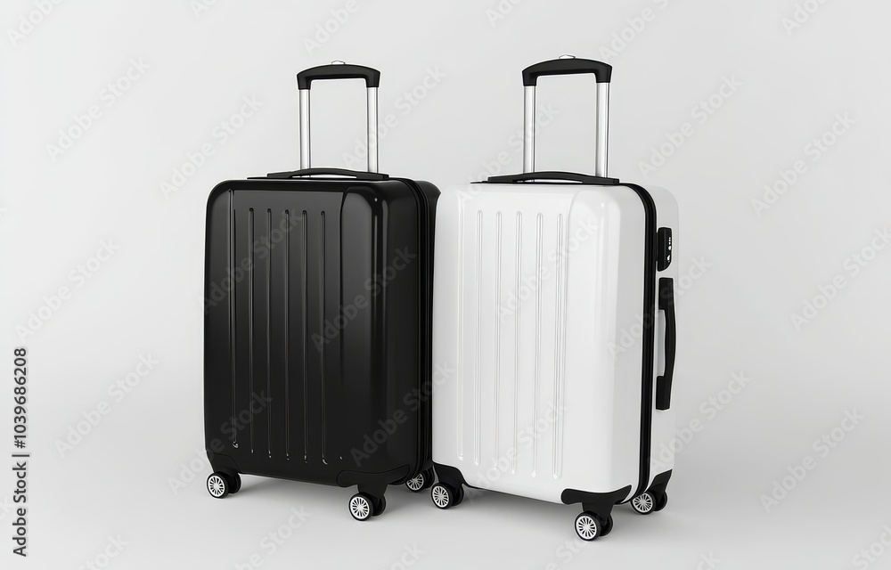 Stand for mockup of white and black suitcase with handle Stand for mockup of white and black suitcase with handle
