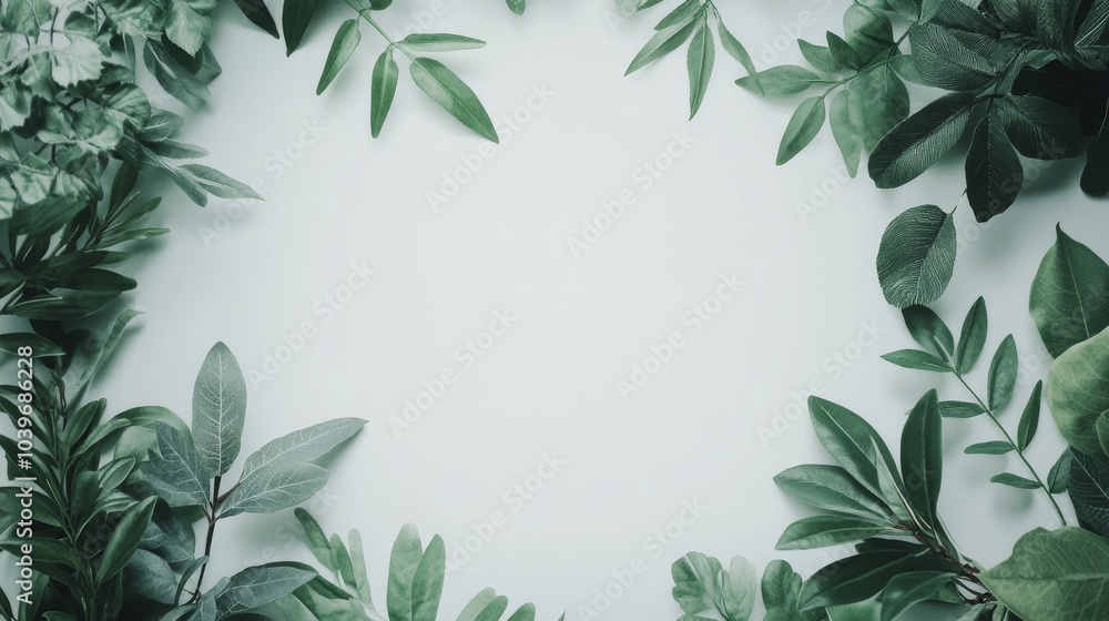 Natural green leaves on empty light grey background with copy space. Trendy layout with fresh plant. Eco spring concept. Skin care product advertising. Top view. minimal composition. Natural green leaves on empty light grey background with copy space. Trendy layout with fresh plant. Eco spring concept. Skin care product advertising. Top view. minimal composition.
