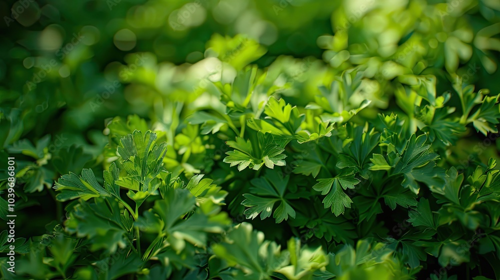 Green leaves of parsley in the garden Shallow depth of field Green leaves of parsley in the garden Shallow depth of field