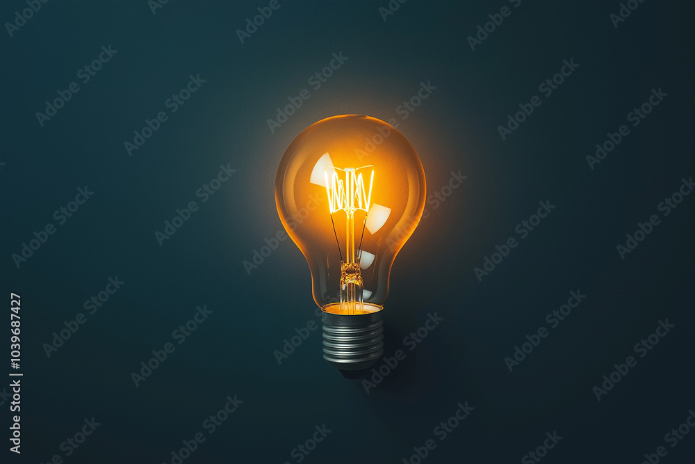 Glowing Light Bulb on Dark Blue Background Glowing Light Bulb on Dark Blue Background