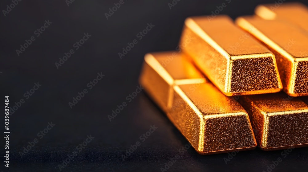 Luxurious Gold Bars: Gleaming Symbols of Wealth and Prosperity in a Darkened Background Setting. Gold Concept Luxurious Gold Bars: Gleaming Symbols of Wealth and Prosperity in a Darkened Background Setting. Gold Concept