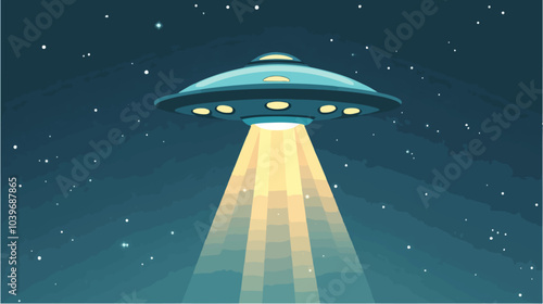 Illustration of a flying space saucer. UFO. Alien flying ship.