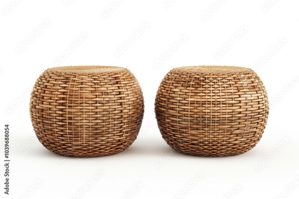 Wicker poufs isolated on white background Wicker poufs isolated on white background