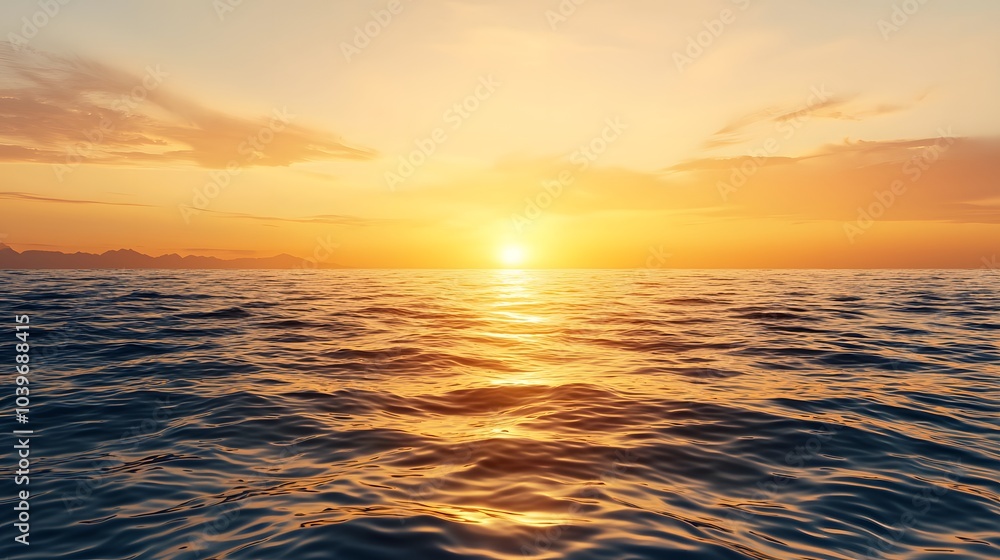 Obraz premium A Captivating Golden Sunset Over the Vast Ocean Embracing Tranquility and Natural Beauty. Gold Concept