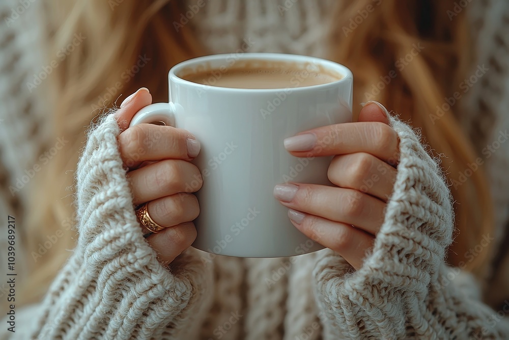 A girl holds a white ceramic mug in her hands. It holds 11 ounces A girl holds a white ceramic mug in her hands. It holds 11 ounces