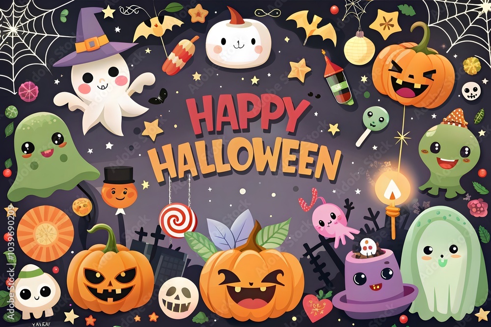 Fototapeta premium Hallowen background and text happy halloween, Decorations and Party Invitation
