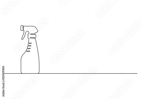 Continuous one line drawing of cleaning service spray bottle. Household tools and bottle spray concept in simple linear style. Fresh washing and dry cleaning. Vector illustration