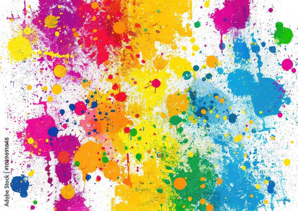 Fototapeta premium Colorful paint splashes on white surface for artistic display