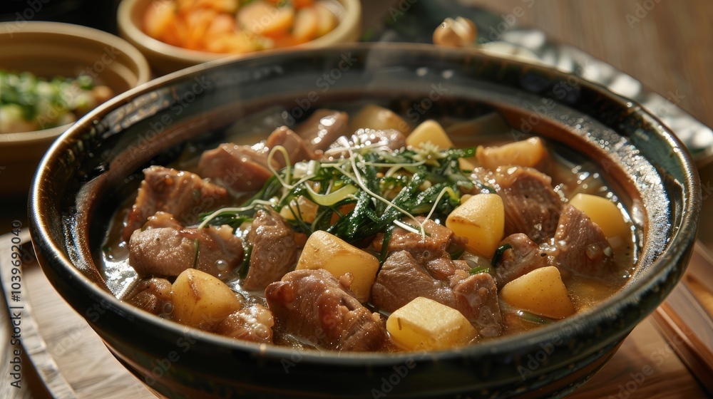 Pork and potato stew in Japanese stock Nikujaga Pork and potato stew in Japanese stock Nikujaga