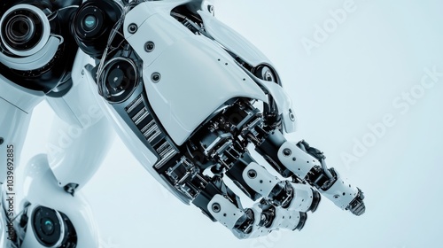 A close-up of a humanoid robot’s shoulder joint with visible servo motors and articulation points, clean background highlighting the shoulder’s mechanical details, Innovative style photo