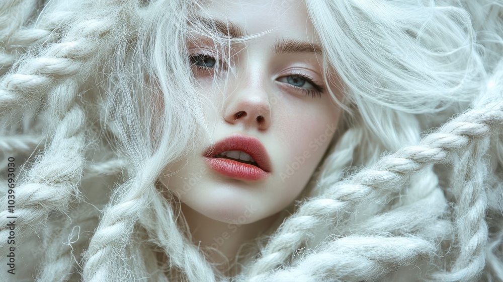 Indie Fashionable Girl with Long Coiffure and White Rope Hair Accessory Indie Fashionable Girl with Long Coiffure and White Rope Hair Accessory