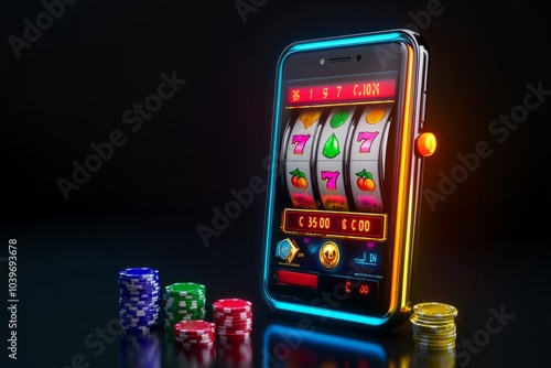  vertical phone displaying a 3D integrated slot machine or roulette game. photo