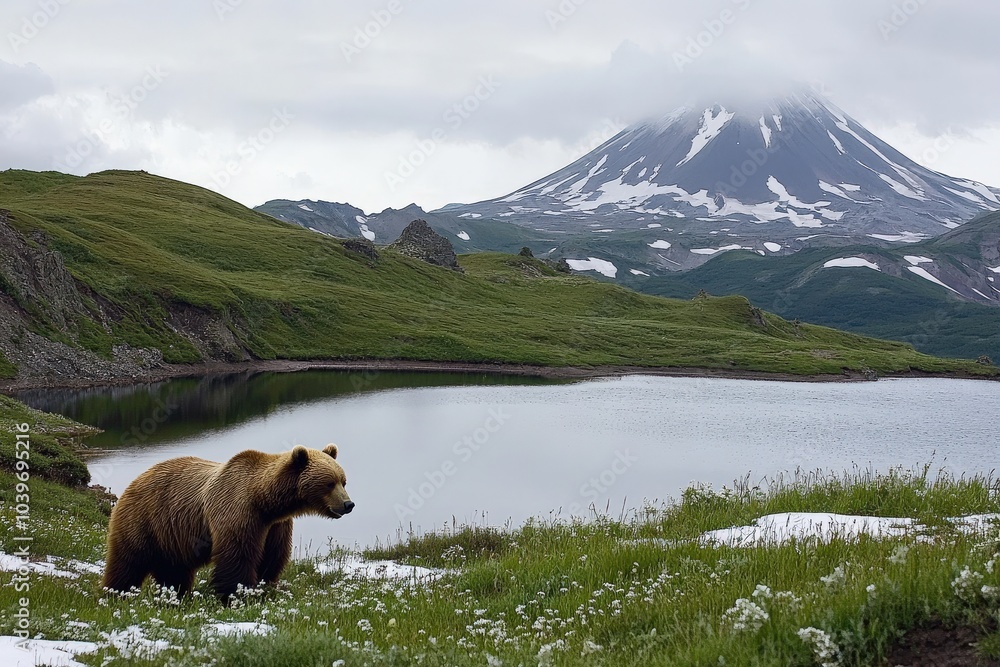 Kamchatka: Bear Ruling the Landscape with Volcano Views and Mountainous Terrain Kamchatka: Bear Ruling the Landscape with Volcano Views and Mountainous Terrain