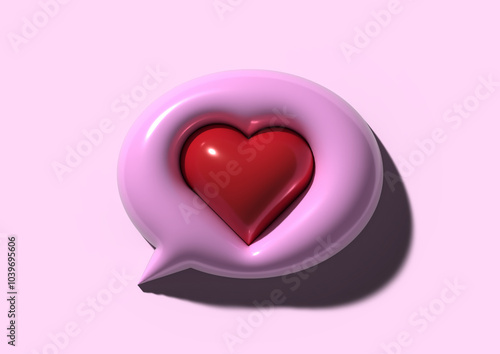 Pink Speech Bubble with Red Heart