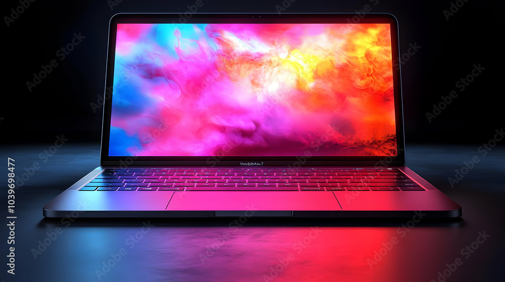 Laptop with Abstract Colors on Screen Illustration Laptop with Abstract Colors on Screen Illustration