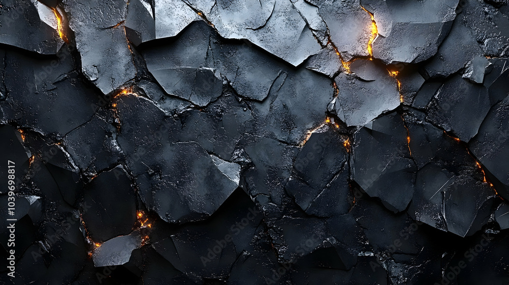 Dark Cracked Stone 3D Background with Glowing Edges Dark Cracked Stone 3D Background with Glowing Edges