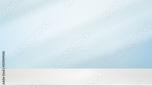 White Background,Blue Wall Interior Studio Room with Light,Shadow on 3d Podium Stand Display for Product Presentation,Vector minimal scene for Winter,Christmas banner or Easter Background