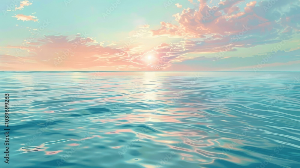 Obraz premium Captivating image of the expansive sea meeting the vast open sky The calm blue waters stretch to the horizon seamlessly blending with the soft pastel hues of the sky at sunset