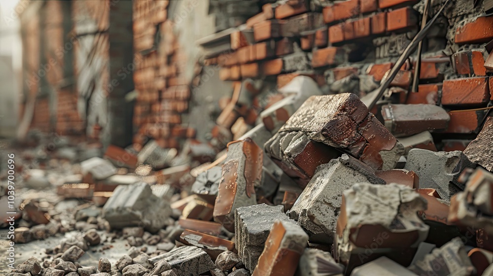 The bricks and debris of a demolished building The bricks and debris of a demolished building