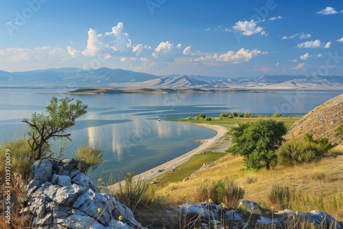 Lake Sivash  Hyper saline area with Crimean Mountain view. Shallow bays. photo