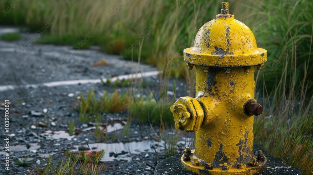 Fototapeta premium A yellow fire hydrant in Wytheville Virginia