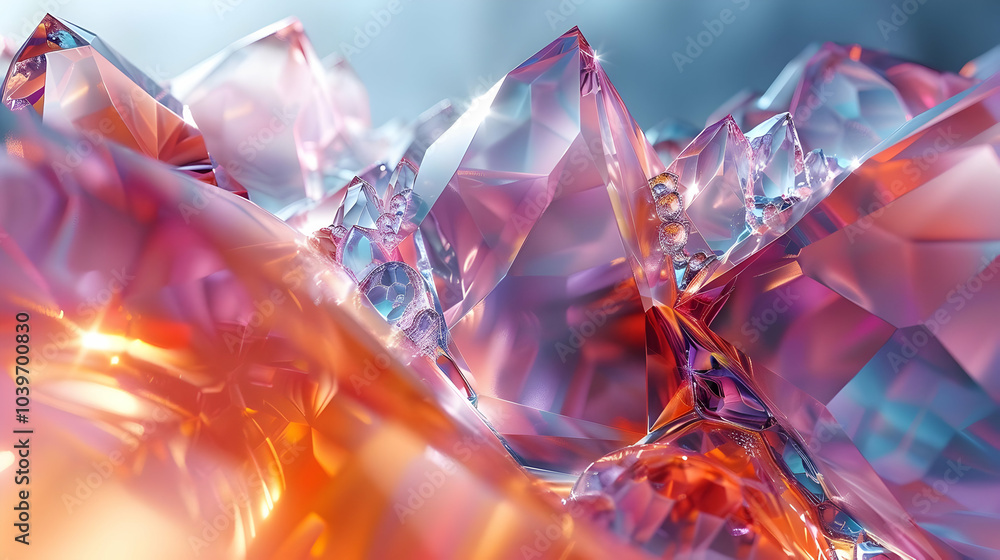 Abstract 3D Crystal Background - Glittering Facets, Pink, Orange, and Blue Hues Abstract 3D Crystal Background - Glittering Facets, Pink, Orange, and Blue Hues