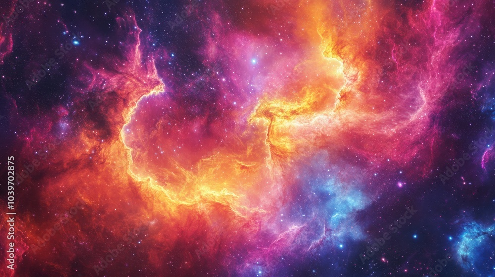 A vibrant cosmic nebula bathed in hues of pink, orange, and blue reveals the beauty of the universe in stunning detail A vibrant cosmic nebula bathed in hues of pink, orange, and blue reveals the beauty of the universe in stunning detail