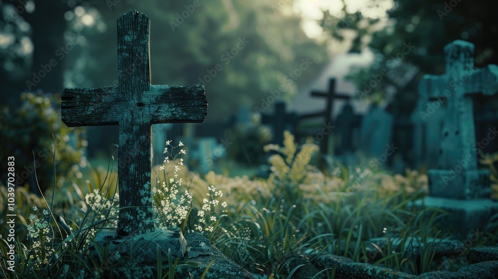 Large Wooden Cross in Graveyard Large Wooden Cross in Graveyard