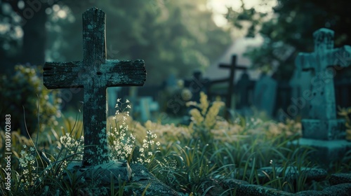 Large Wooden Cross in Graveyard