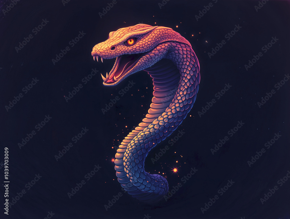 Fototapeta premium avatar aggressive neon snake. Generative AI
