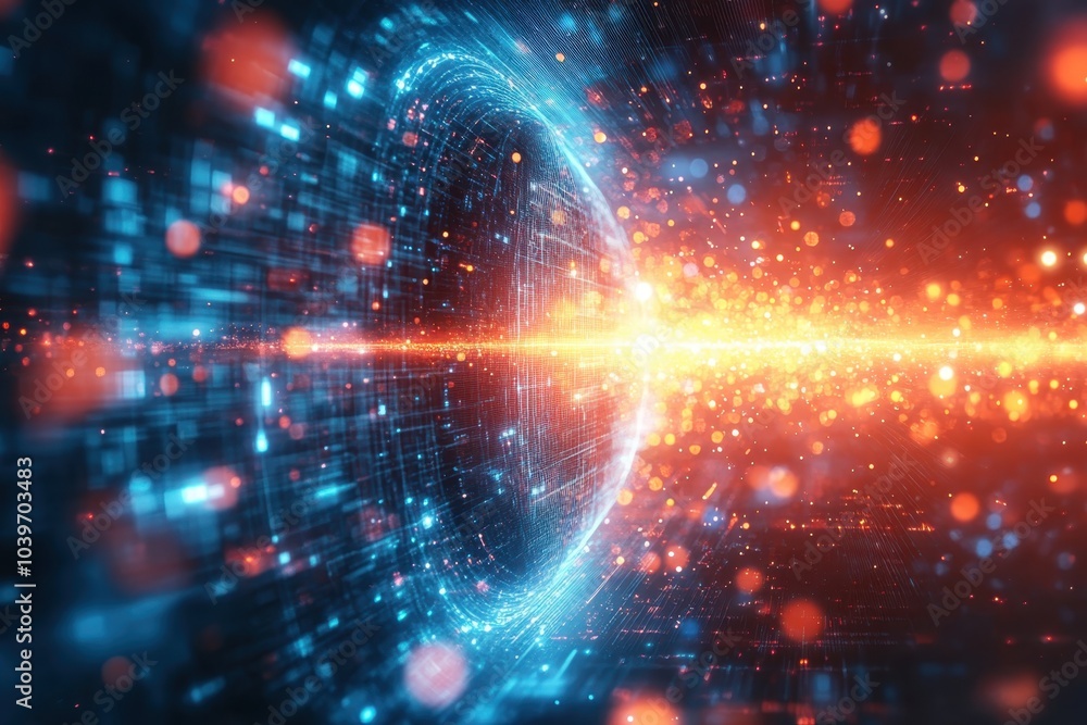 A stunning night visual of a digital vortex with vibrant particles and light trails A stunning night visual of a digital vortex with vibrant particles and light trails