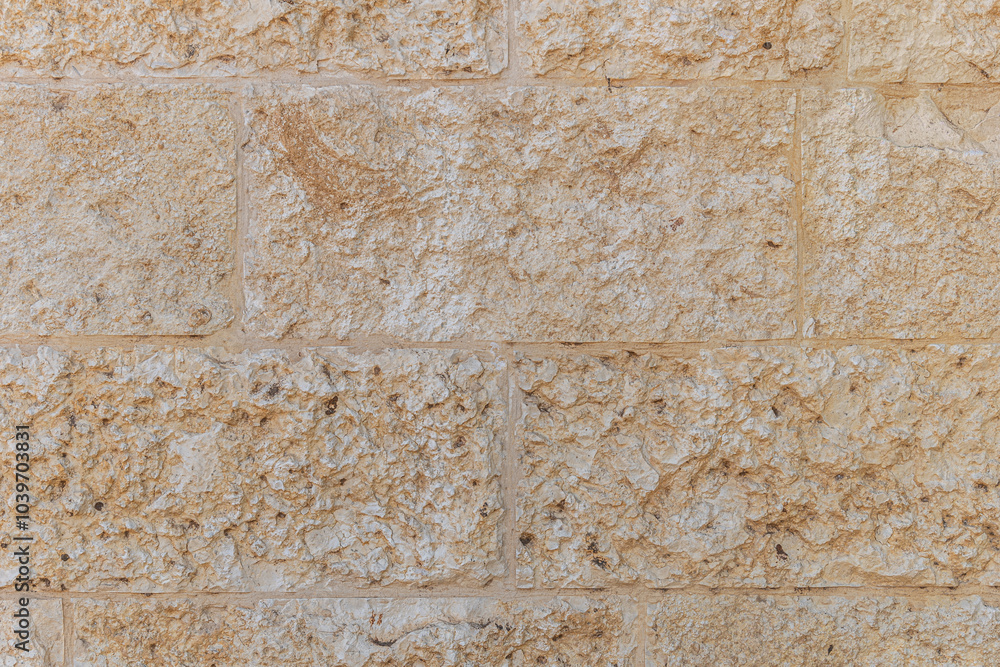 abstract background of beige stone lined old wall close up