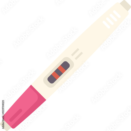 Positive plastic pregnancy test showing two lines on white background
