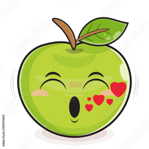 green apple whistling love face cartoon cute