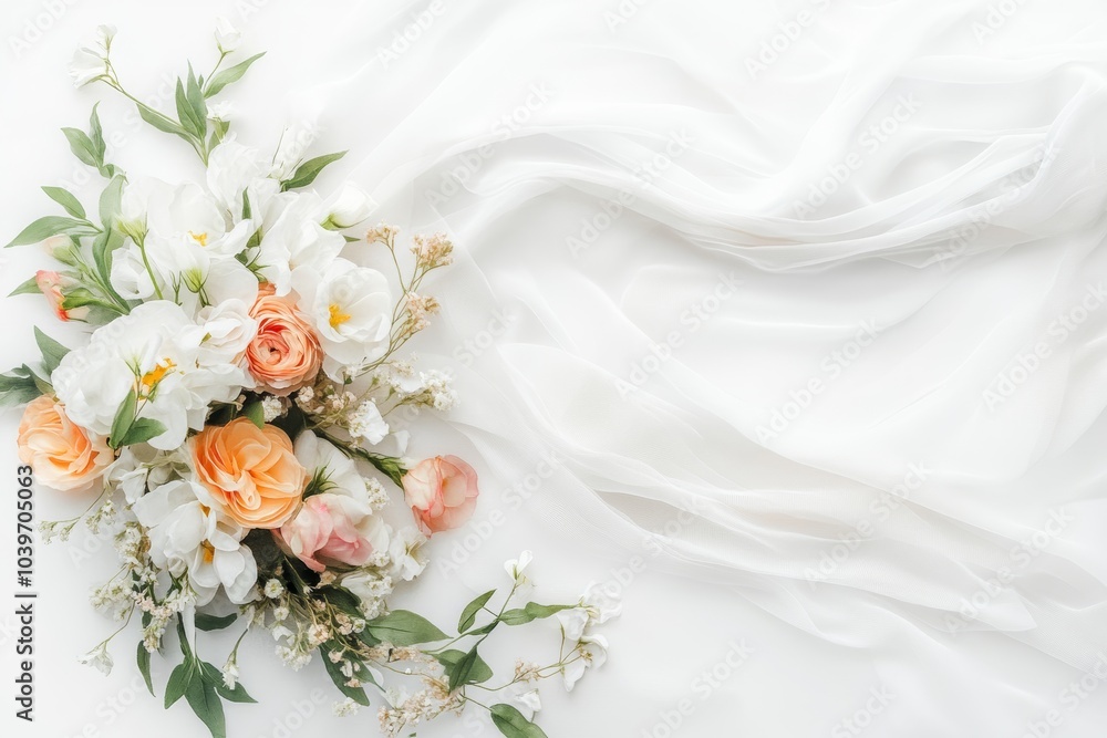 Elopement bride's small bouquet, symbolizing spontaneity and intimacy on solid white background Elopement bride's small bouquet, symbolizing spontaneity and intimacy on solid white background