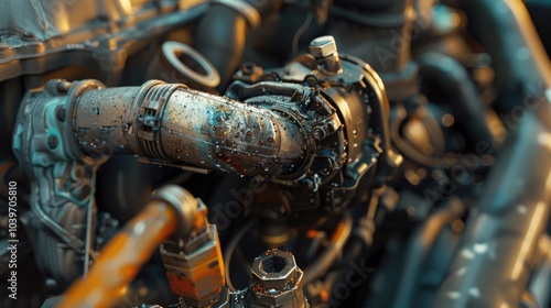 Replace gasoline car oxygen sensor Old and damaged O2 oxygen check lambda sensor close up of engine spare parts Part of exhaust system of car with combustion engine