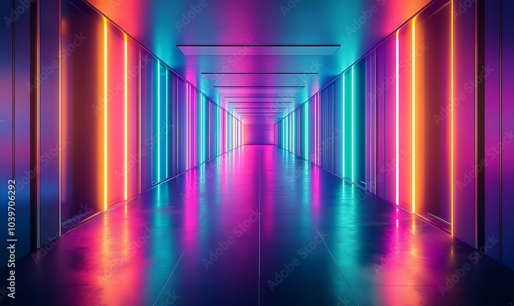 Futuristic Neon-Lit Corridor with Vibrant Abstract Lighting, Glowing Colors, and Techno Ambience, Ideal for Sci-Fi Concepts, Modern Design Backgrounds, and High-Tech Environments, Generative Ai Futuristic Neon-Lit Corridor with Vibrant Abstract Lighting, Glowing Colors, and Techno Ambience, Ideal for Sci-Fi Concepts, Modern Design Backgrounds, and High-Tech Environments, Generative Ai