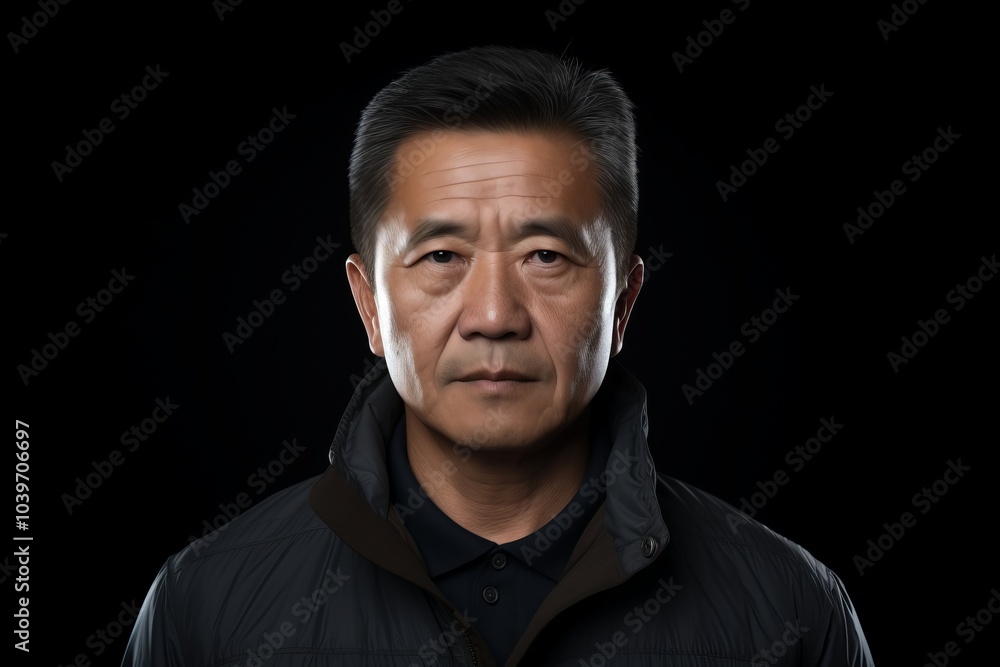 Portrait of asian senior man in black jacket on black background Portrait of asian senior man in black jacket on black background
