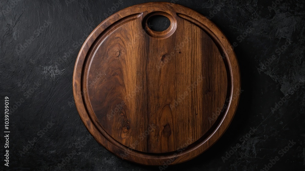 Fototapeta premium empty wooden cutting board on dark textured