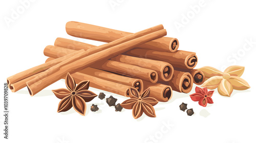 Cinnamon sticks star anise and other winter pumpkin spices Cooking exotic spice cinnamon for dessert food exact vector cartoon template