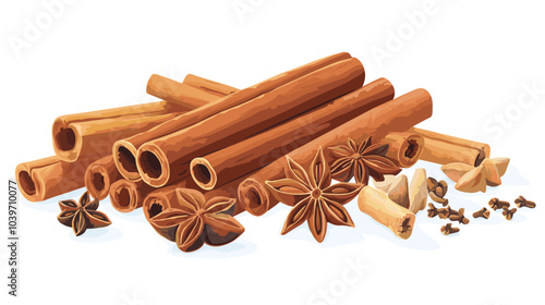 Cinnamon sticks star anise and other winter pumpkin spices Cooking exotic spice cinnamon for dessert food exact vector cartoon template