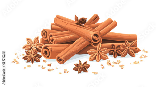Cinnamon sticks star anise and other winter pumpkin spices Cooking exotic spice cinnamon for dessert food exact vector cartoon template