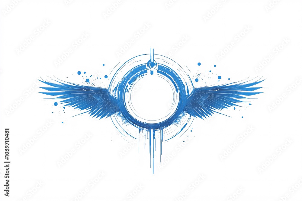 A stylized circular emblem with blue wings spreading symmetrically from the center, creating a sleek, minimalist design
A stylized circular emblem with blue wings spreading symmetrically from the center, creating a sleek, minimalist design